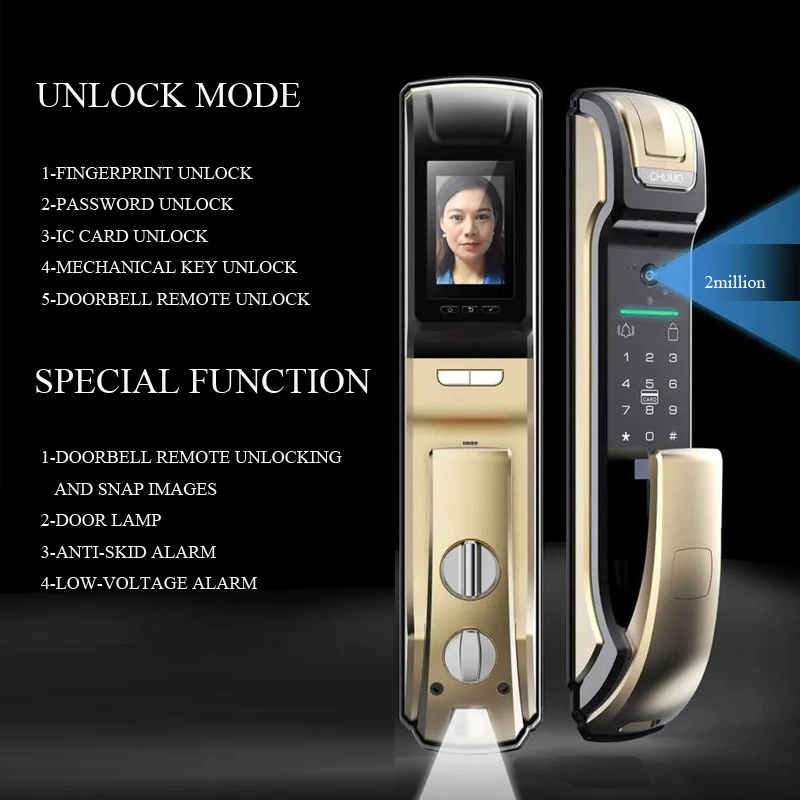 4.5“ HD Screen Visible Fingerprint Smart Door Lock with Floor Light