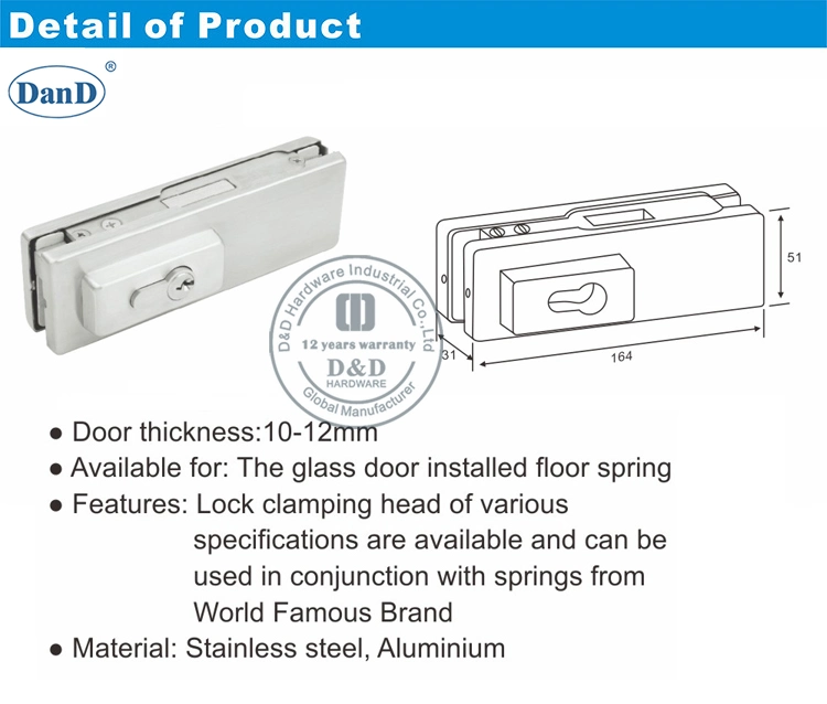 SUS316 Glass Door Patch Fitting Lock Used with Floor Spring